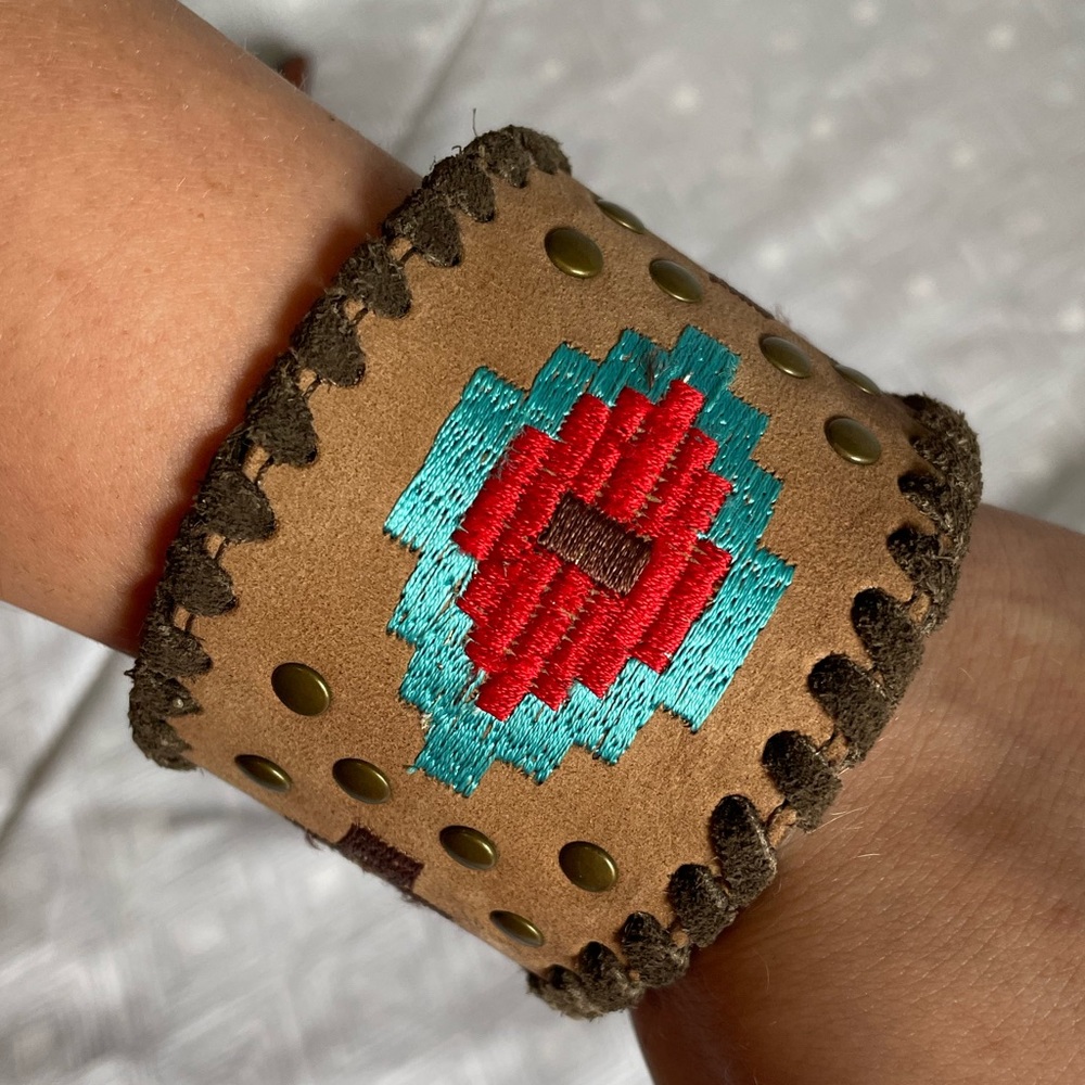 Noble Outfitters Leather and Embroidery Cuff Bracelet